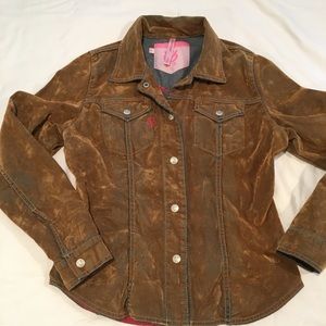 Western-style denim/suede snap-up